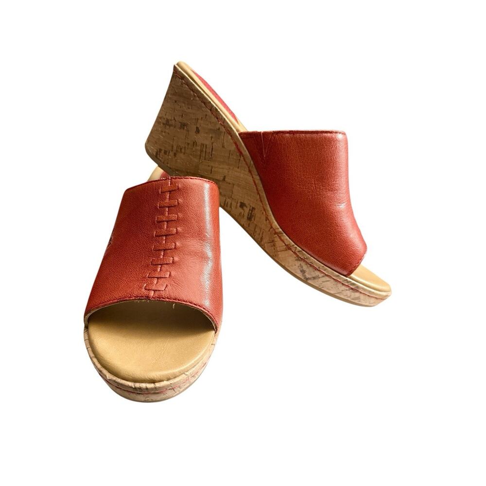 b.o.c Karley Clogs Red Leather 8 Slip On Cork Platform Slide Sandals Comfort